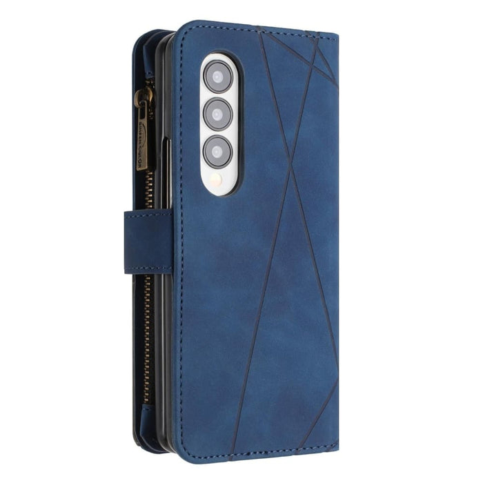 Leather Zip Wallet With Rhombus Texture For Samsung Galaxy