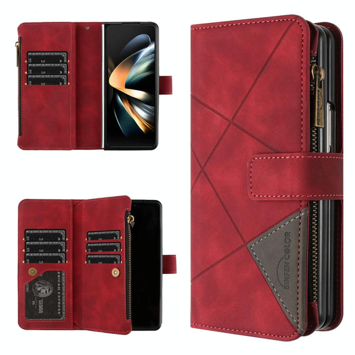 Leather Zip Wallet With Rhombus Texture For Samsung Galaxy