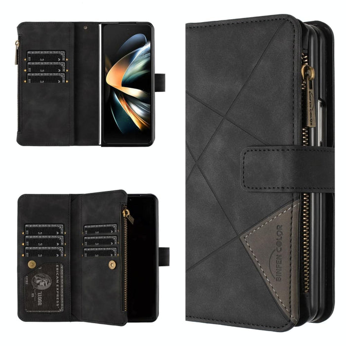 Leather Zip Wallet With Rhombus Texture For Samsung Galaxy