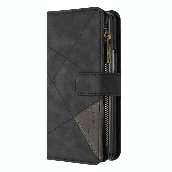 Leather Zip Wallet With Rhombus Texture For Samsung Galaxy