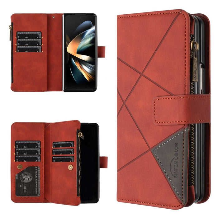 Leather Zip Wallet With Rhombus Texture For Samsung Galaxy