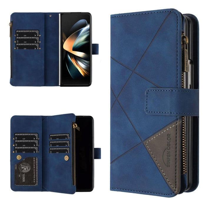 Leather Zip Wallet With Rhombus Texture For Samsung Galaxy