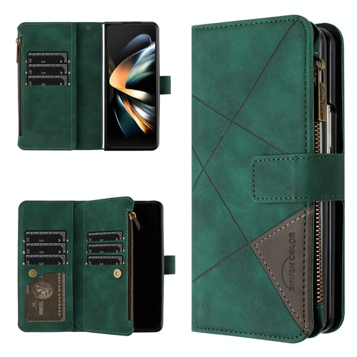 Leather Zip Wallet With Rhombus Texture For Samsung Galaxy