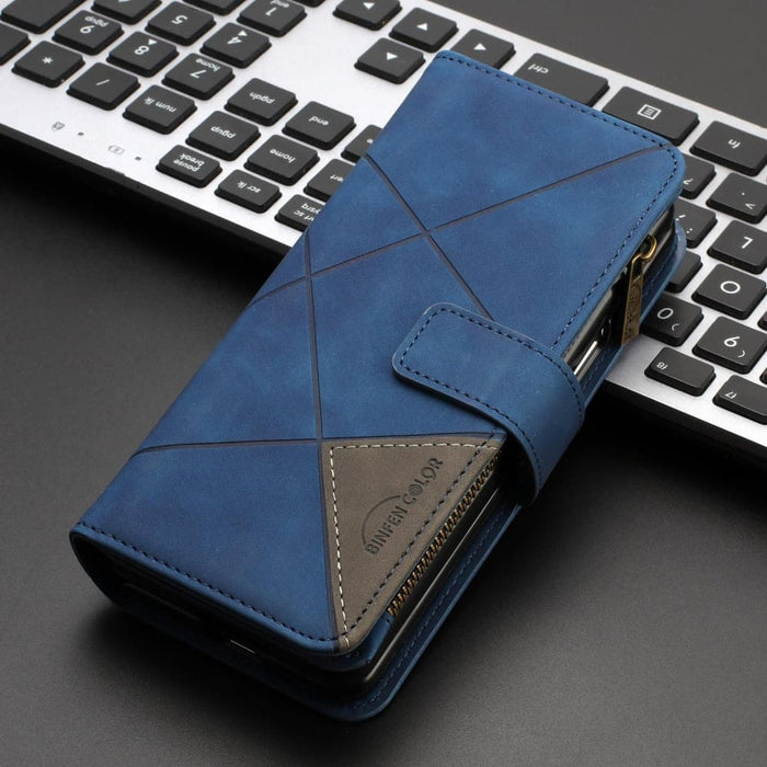 Leather Zip Wallet With Rhombus Texture For Samsung Galaxy