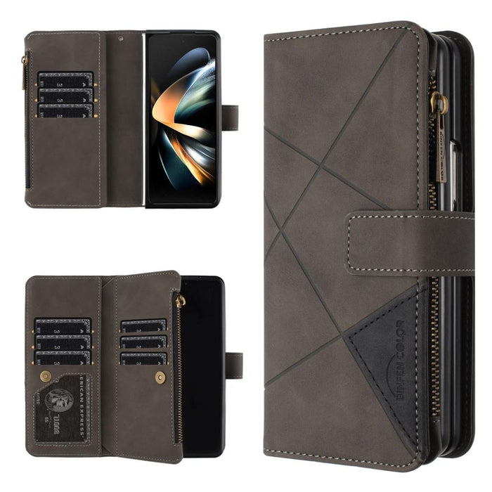 Leather Zip Wallet With Rhombus Texture For Samsung Galaxy