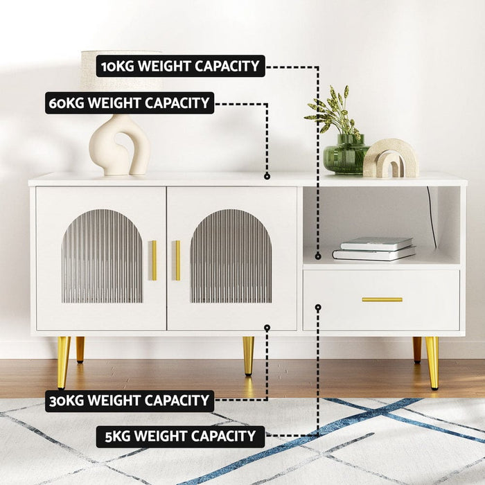 Led Coffee Table Shelf Drawer Storage White