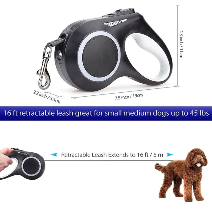 Led Retractable Dog Leash Rechargeable No Tangle Anti Slip