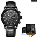 Lige Mens Luxury Brown Leather Quartz Watch