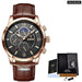 Lige Mens Luxury Brown Leather Quartz Watch