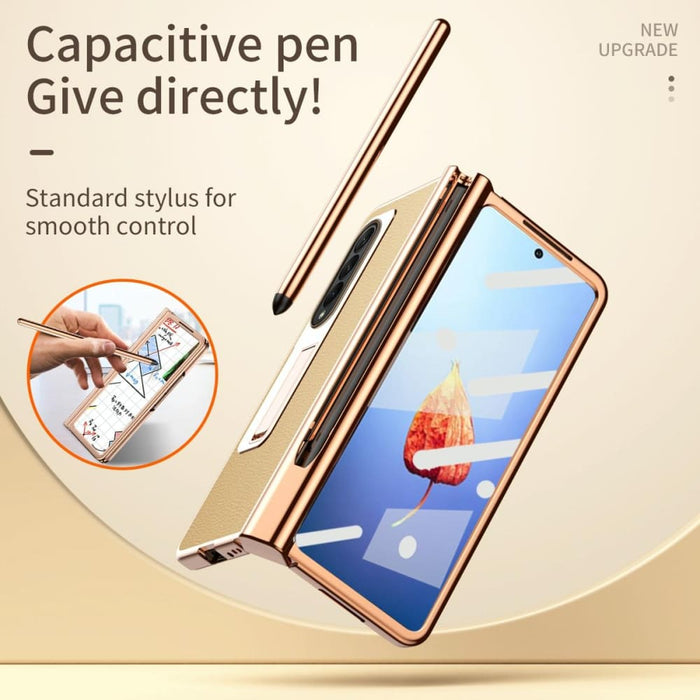 Litchi Leather Hinged Phone Case Pen For Samsung Galaxy z