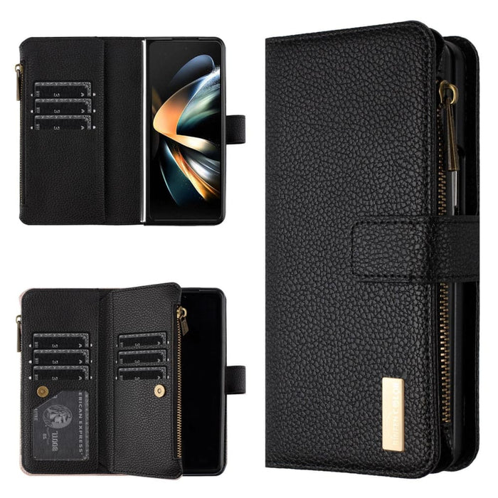 Litchi Texture Zip Wallets For Samsung Galaxy z Fold 4