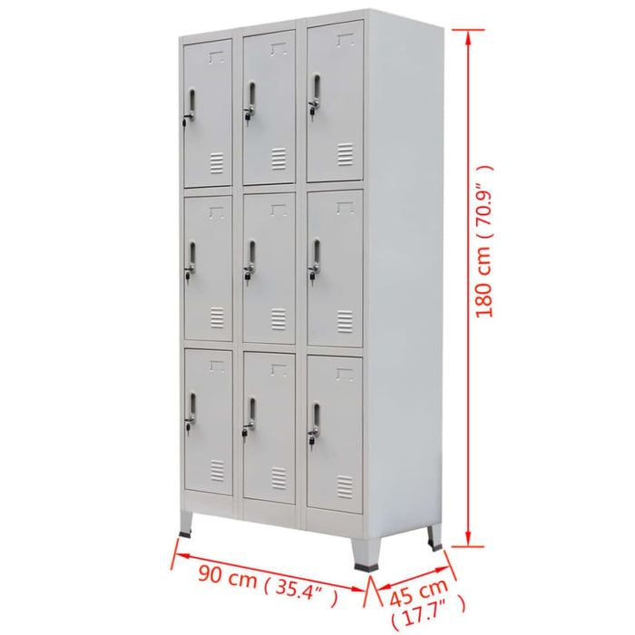 Locker Cabinet with 9 Compartments Steel 90x45x180 Cm Grey