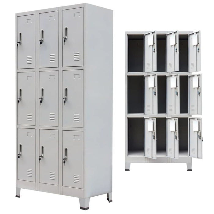 Locker Cabinet with 9 Compartments Steel 90x45x180 Cm Grey