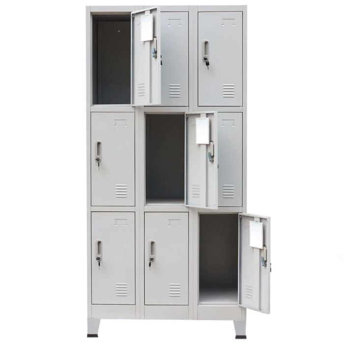 Locker Cabinet with 9 Compartments Steel 90x45x180 Cm Grey
