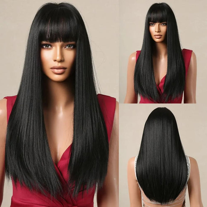 Long Straight Black Synthetic Wig