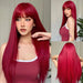 Long Straight Wine Red Wig With Bangs