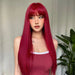 Long Straight Wine Red Wig With Bangs