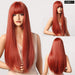 Long Straight Wine Red Wig With Bangs