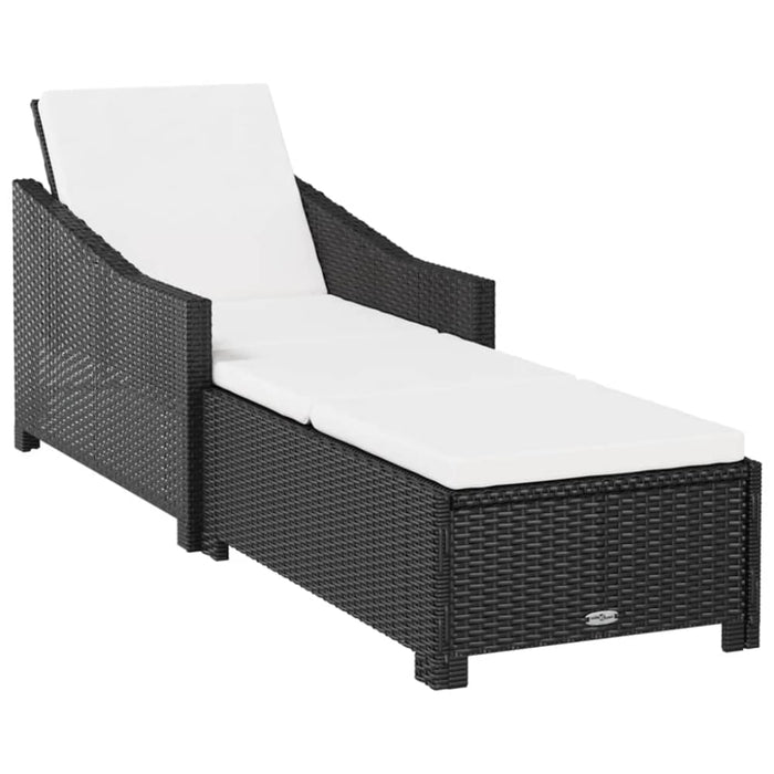 Sun Lounger With Cream White Cushion Poly Rattan Black