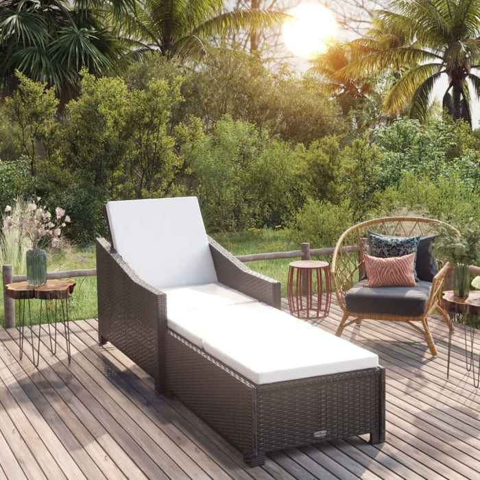 Sun Lounger With Cream White Cushion Poly Rattan Black