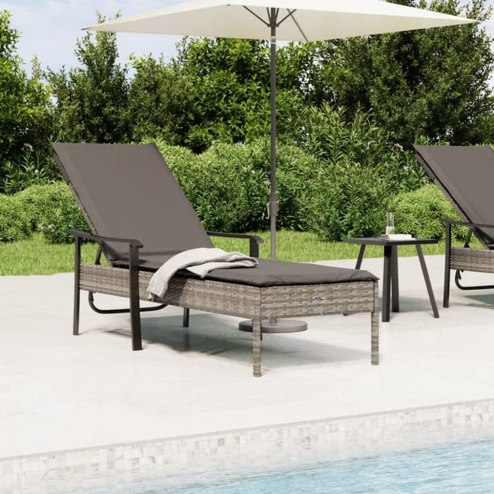 Sun Lounger With Cushion Grey Poly Rattan Tlxnbi