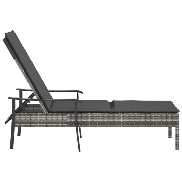 Sun Lounger With Cushion Grey Poly Rattan Tlxnbi