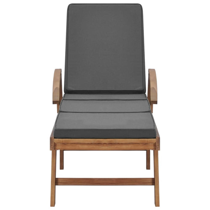 Sun Lounger With Cushion Solid Teak Wood Dark Grey Anbxt