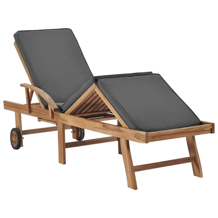 Sun Lounger With Cushion Solid Teak Wood Dark Grey Anbxt