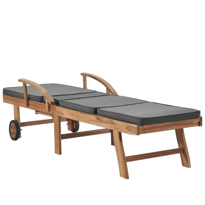 Sun Lounger With Cushion Solid Teak Wood Dark Grey Anbxt