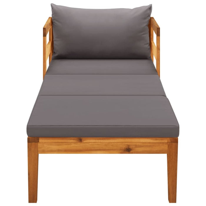 Sun Lounger With Dark Grey Cushions Solid Acacia Wood Toltoi