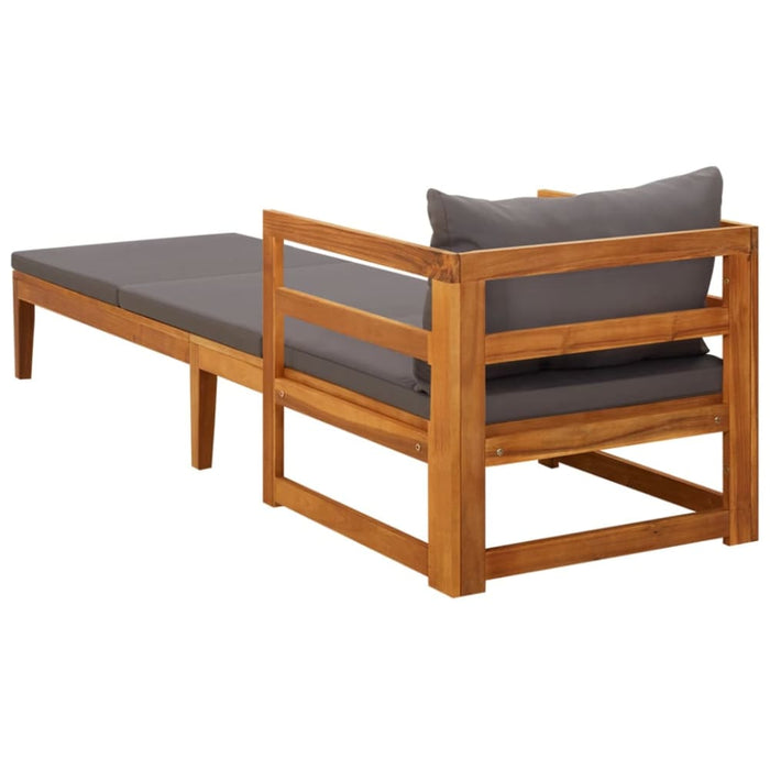 Sun Lounger With Dark Grey Cushions Solid Acacia Wood Toltoi