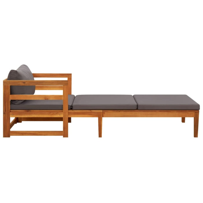 Sun Lounger With Dark Grey Cushions Solid Acacia Wood Toltoi