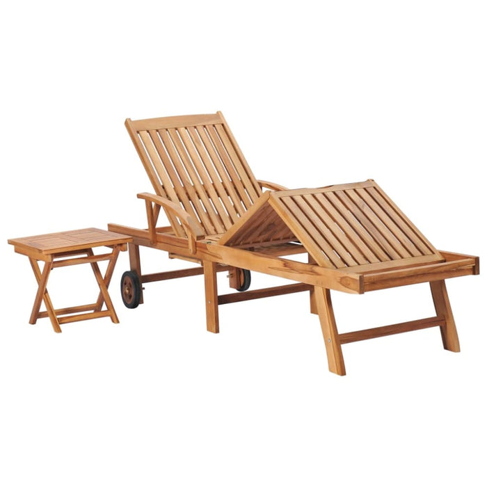 Sun Lounger With Table And Cushion Solid Teak Wood Tbltbxt