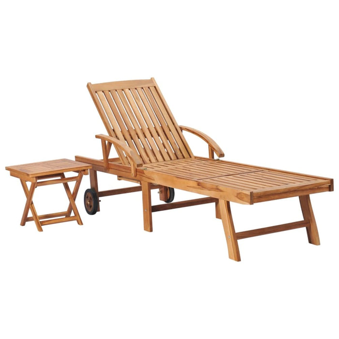 Sun Lounger With Table And Cushion Solid Teak Wood Tbltbxt