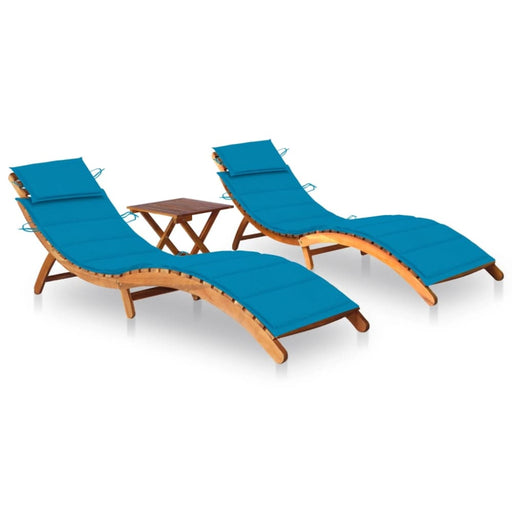 Sun Loungers 2 Pcs With Table And Cushions Solid Wood