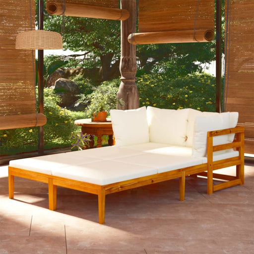 Sun Loungers With Cream White Cushions 2 Pcs Acacia Wood