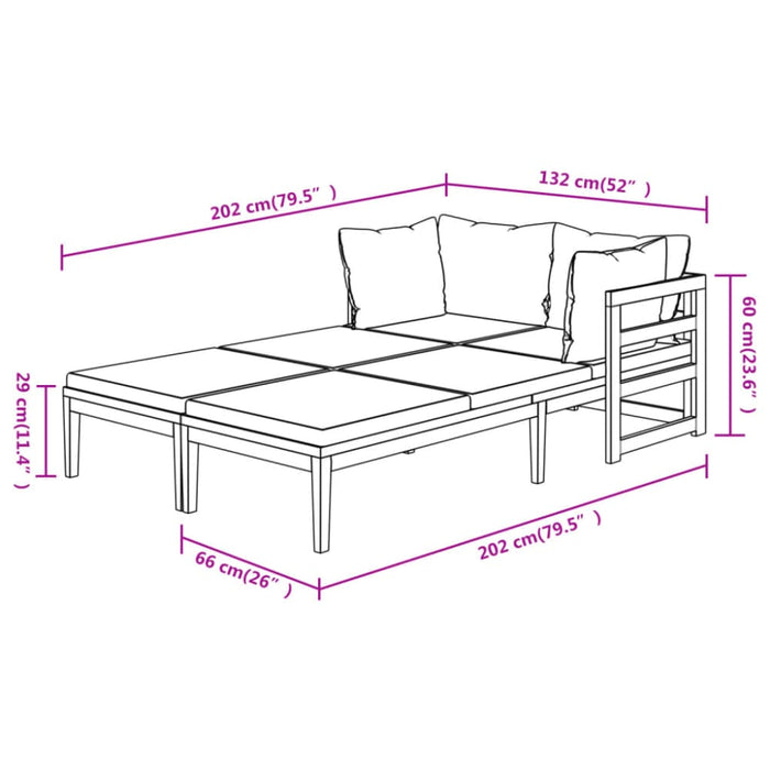 Sun Loungers With Cream White Cushions 2 Pcs Acacia Wood