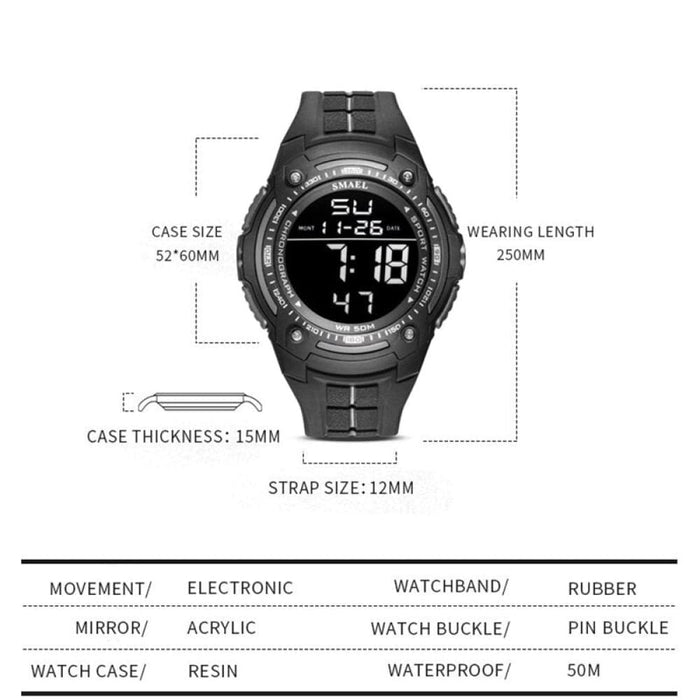 Luminous Dial Digital Display Wristwatch With Led Light