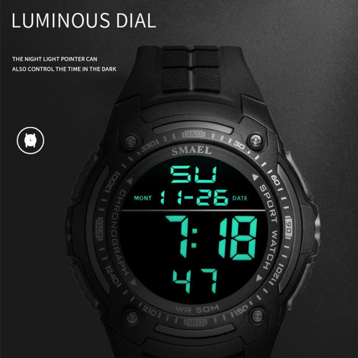 Luminous Dial Digital Display Wristwatch With Led Light