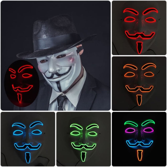 Luminous Led Neon Light Mask v For Vendetta Guy Fawkes