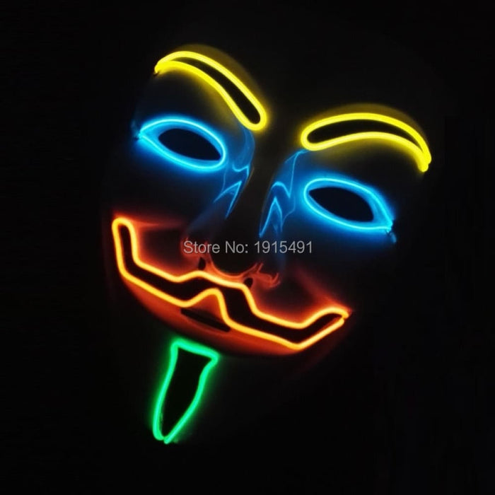 Luminous Led Neon Light Mask v For Vendetta Guy Fawkes