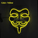 Luminous Led Neon Light Mask v For Vendetta Guy Fawkes