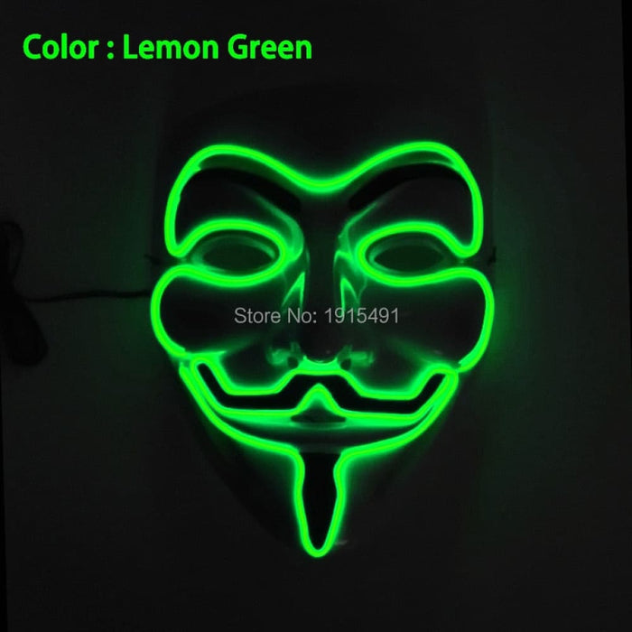 Luminous Led Neon Light Mask v For Vendetta Guy Fawkes