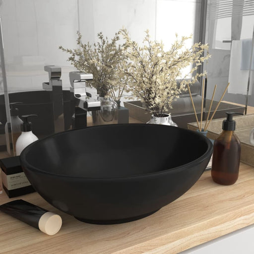 Luxury Basin Oval-shaped Matt Black 40x33 Cm Ceramic Oalkto