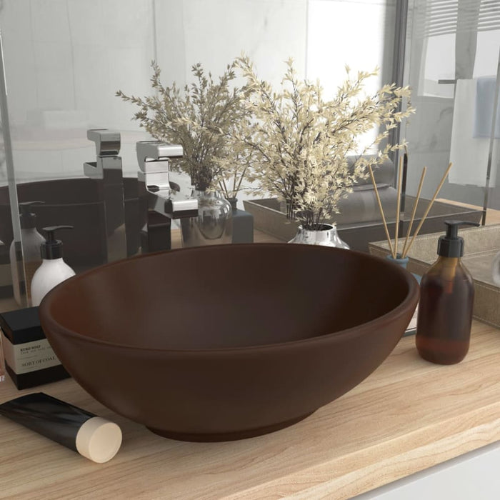 Luxury Basin Oval-shaped Matt Dark Brown 40x33 Cm Ceramic