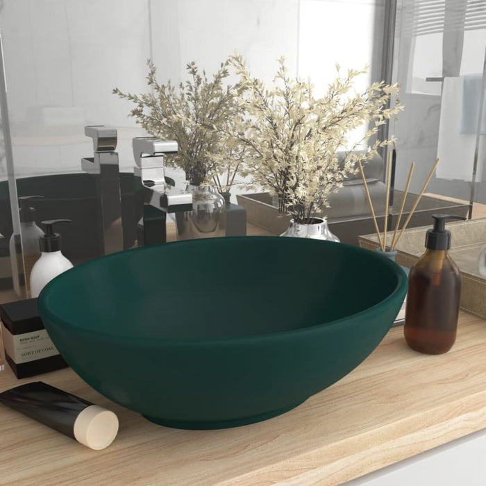 Luxury Basin Oval-shaped Matt Dark Green 40x33 Cm Ceramic