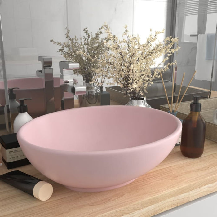 Luxury Basin Oval-shaped Matt Pink 40x33 Cm Ceramic Oalkxx