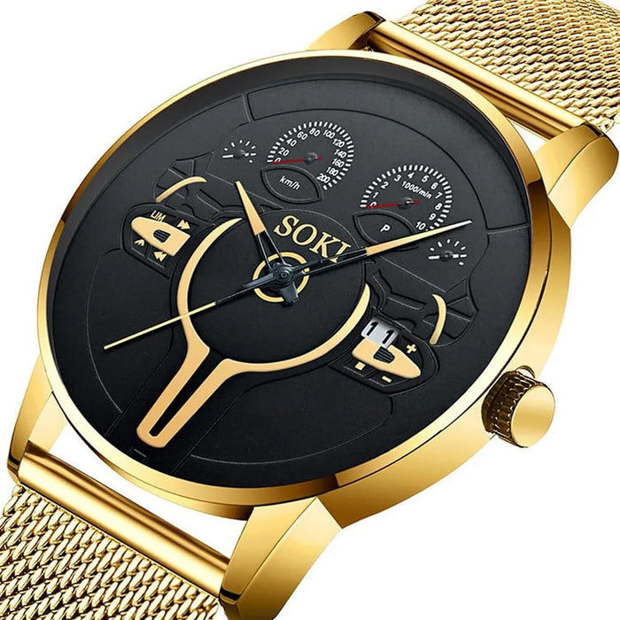 Luxury Fashion Calendar Watch Men Stainless Steel Strap