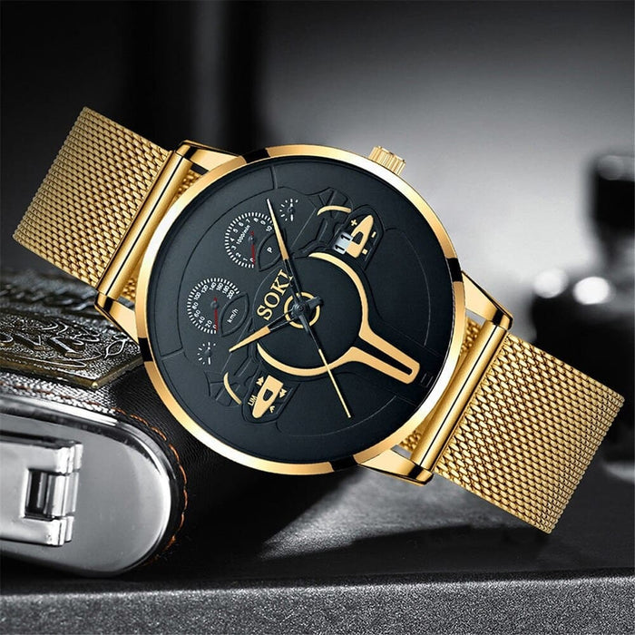 Luxury Fashion Calendar Watch Men Stainless Steel Strap