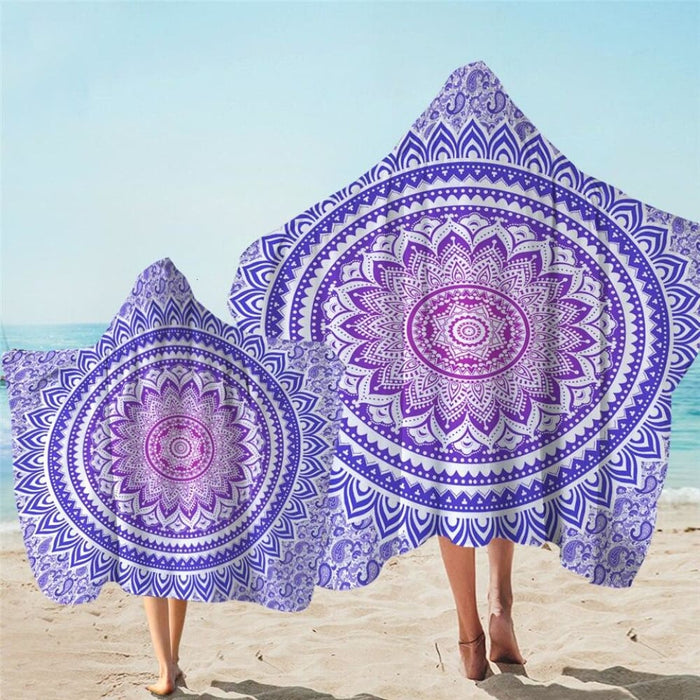 Mandala Hooded Towel For Adults Floral Lotus Microfiber Bath